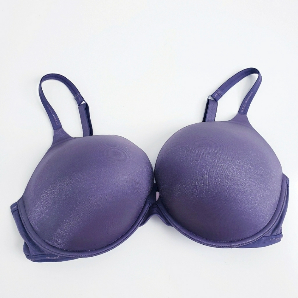 Victorias Secret T-Shirt Pushup Plunge Purple Heathered Silver Bra